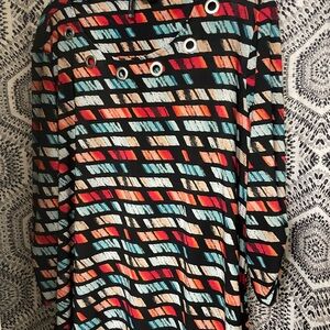 New Directions Black Tunic with Red, Orange, Teal & Cream Stripes